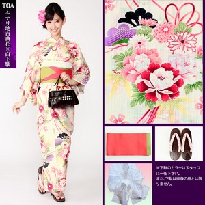愛姫☆SWEET古典浴衣4点セットT0A(キナリ地古典花×白下駄)